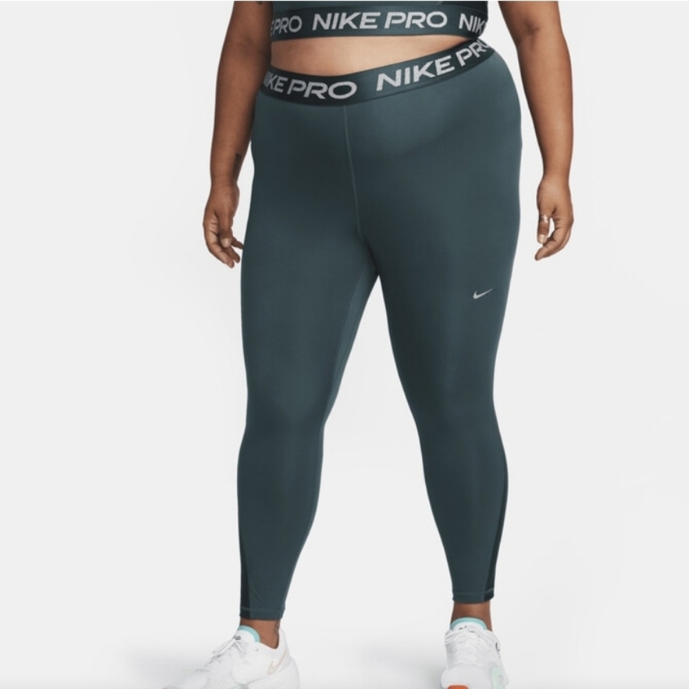 Nwt Nike Pro Dri Fit Green Silver 7/8 Midrise  Athletic Leggings  Size 2X